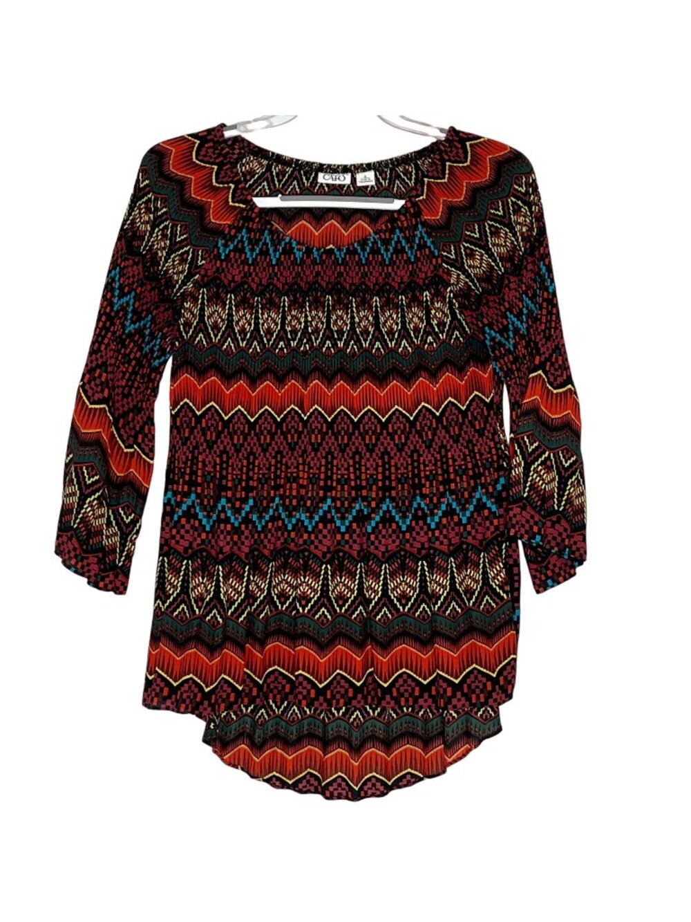 Cato Blouse Womens Small Multicolor Bell Sleeve Pleated Hem Boho Peasant Top
